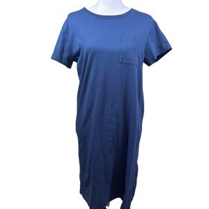 Pact Organic Cotton Softspun Tee dress, blue, M, minimalist, elevated basics